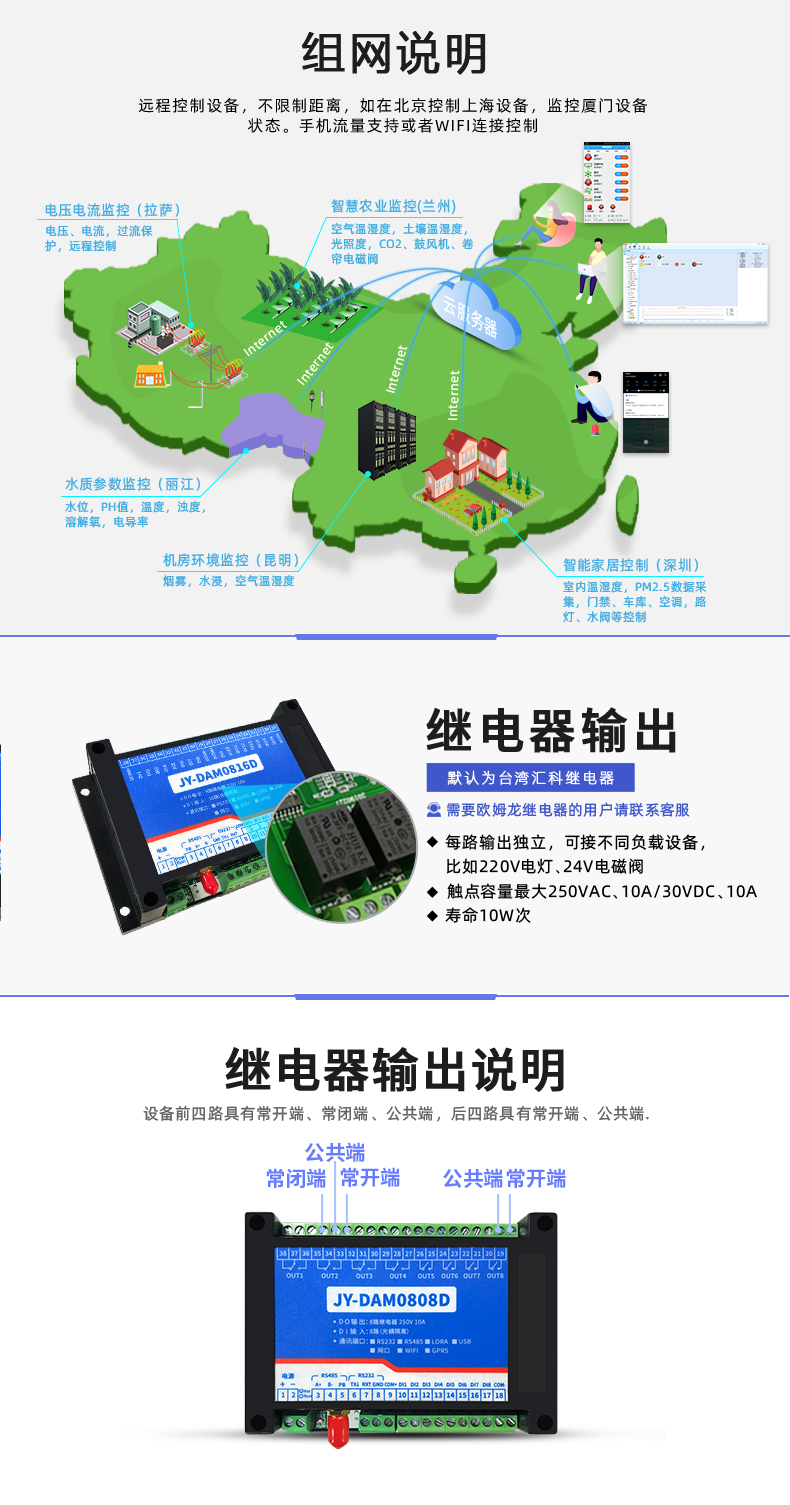 云平臺 GPRS-0808 遠程智能控制器 組網說明、繼電器輸出