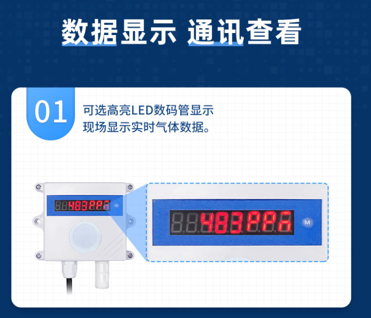 LED數(shù)碼管，直接現(xiàn)場顯示氣體數(shù)據(jù)