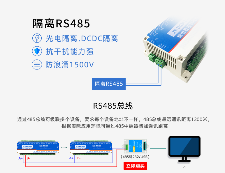 光電隔離，抗干擾能力強，DCDC隔離